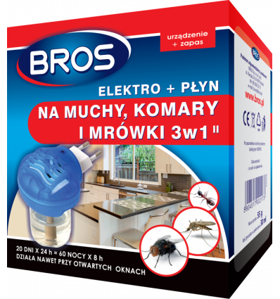 Elektrofumigator + płyn na komary, muchy i mrówki 3w1 BROS