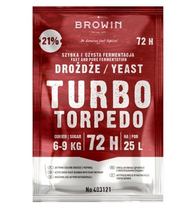 Drożdże gorzelnicze Turbo Torpedo 72h, 21% BROWIN 120g