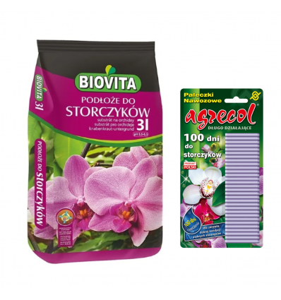 Zestaw do storczyków podłoże Biovita + pałeczki nawozowe 100 dni Agrecol