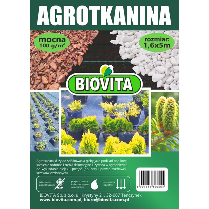 AGROTKANINA mocna czarna 100g/m2 1,6x5m BIOVITA