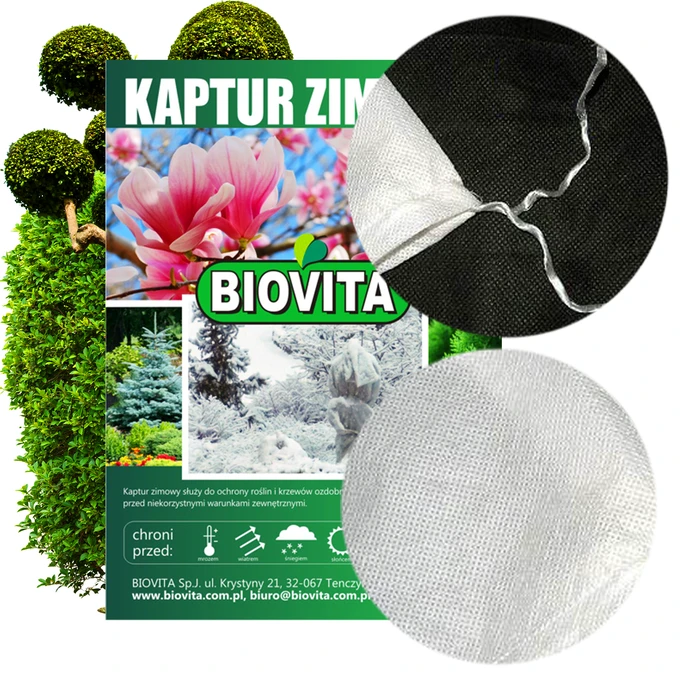 Trójkatny KAPTUR zimowy, wiązany z nadrukiem 70/80cm BIOVITA