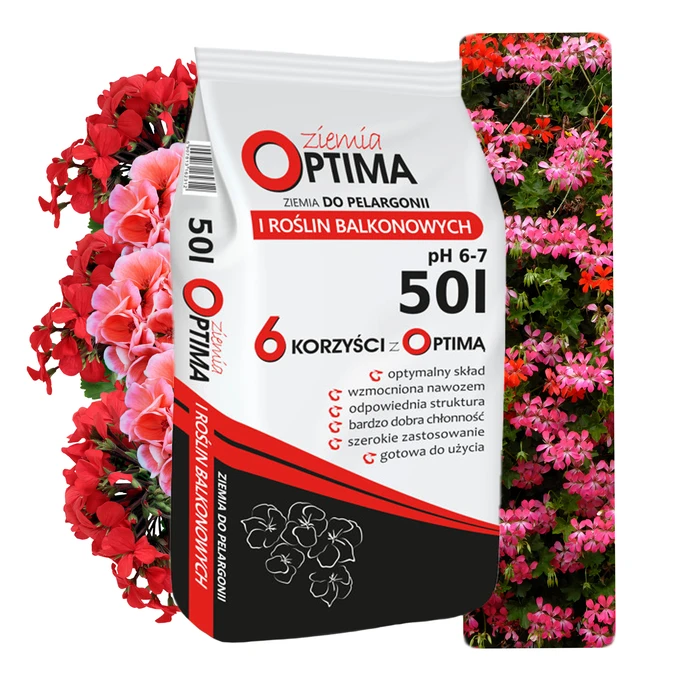 Ziemia Optima Ziemia do Pelargonii i Roślin Balkonowych 50l BIOVITA