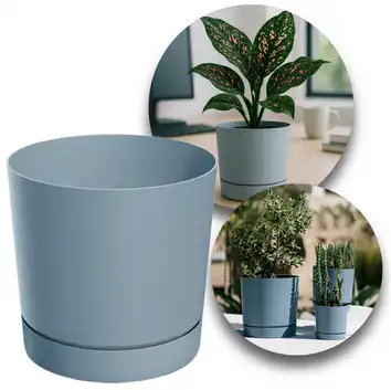 Doniczka Tubo P 14,7 cm z podstawką DPOP150 jasny szary 1,8 L Prosperplast