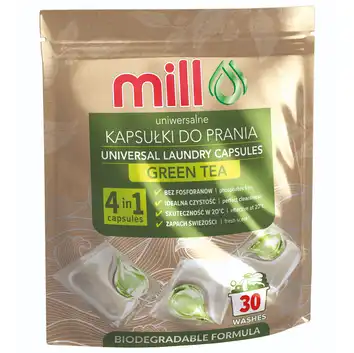 MILL clean Kapsułki do prania uniwersalne 4w1 Zielona Herbata 30 szt. biodegradowalne