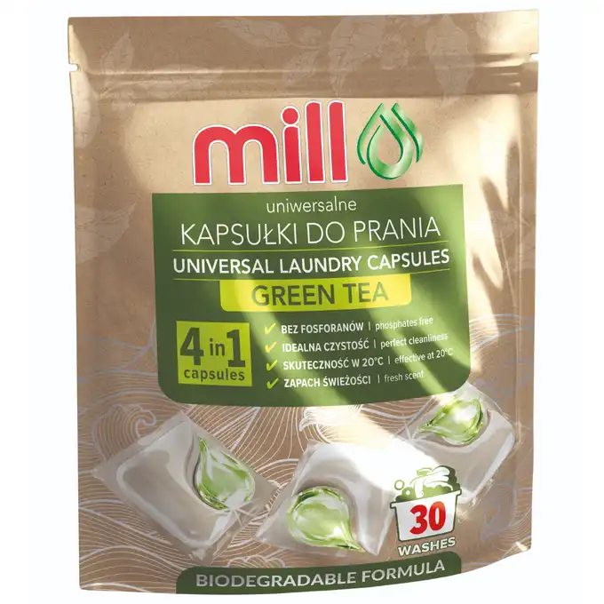 MILL clean Kapsułki do prania uniwersalne 4w1 Zielona Herbata 30 szt. biodegradowalne