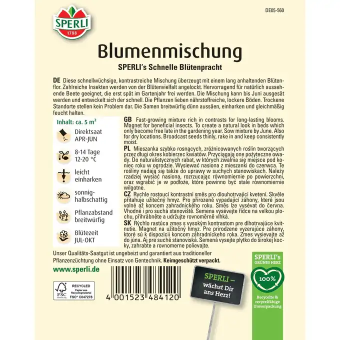Mieszanka kwiatów 'SPERLI's Schnelle Blütenpracht' Nasiona PREMIUM Sperli