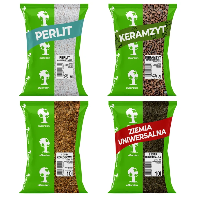 [Zestaw] eGarden Czipsy kokosowe 20l + ziemia uniwersalna 10l + perlit 8l + keramzyt 8l