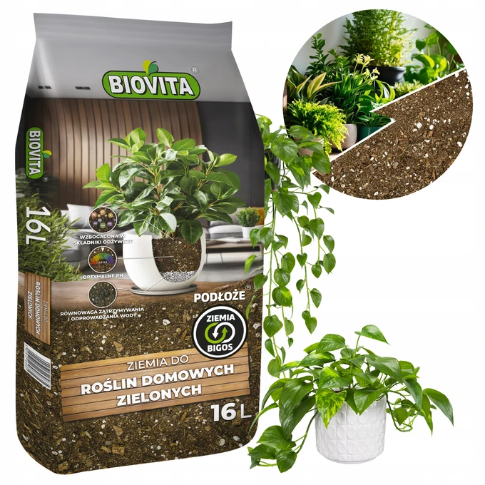 Ziemia BIGOS do roślin domowych zielonych BIOVITA 16l