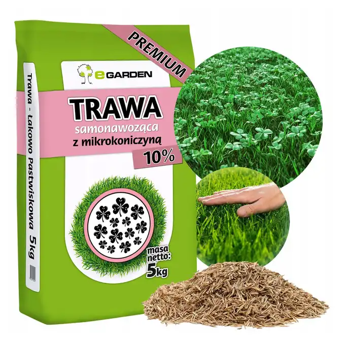 Trawa Samonawożąca 5KG Z MIKROKONICZYNĄ Premium 10% Koniczyna 200m2 eGarden