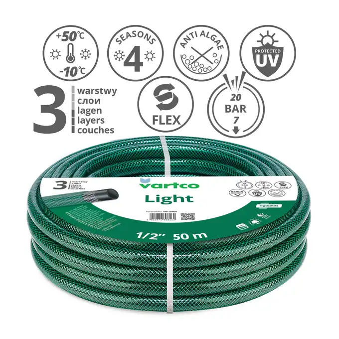 VARTCO Wąż ogrodowy LIGHT 20 bar 3-warstwowy 1/2" 50 m