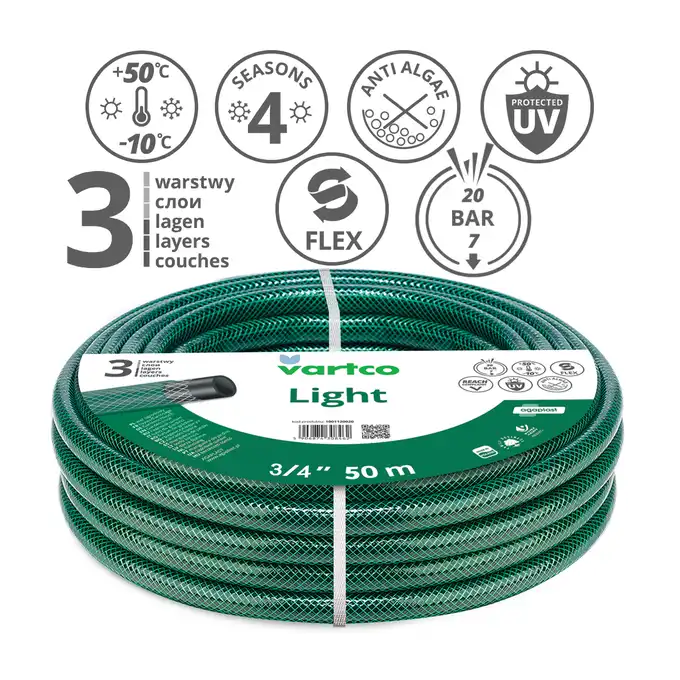 VARTCO Wąż ogrodowy LIGHT 20 bar 3-warstwowy 3/4" 50 m