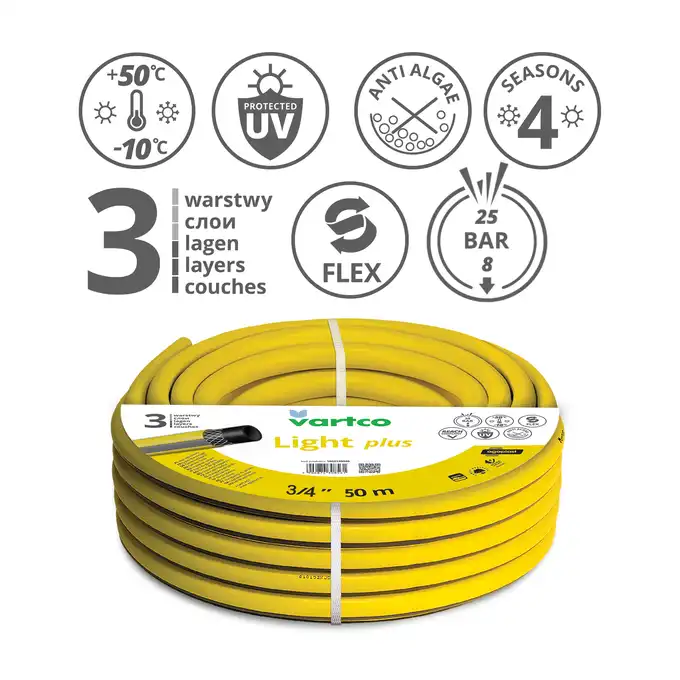 VARTCO Wąż ogrodowy LIGHT plus 25 bar 3-warstwowy 3/4" 50 m