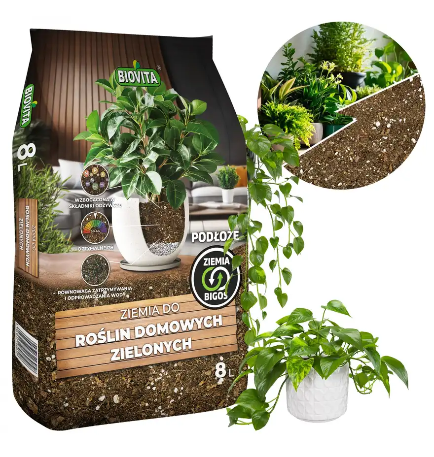 Ziemia BIGOS do roślin domowych zielonych BIOVITA 8l