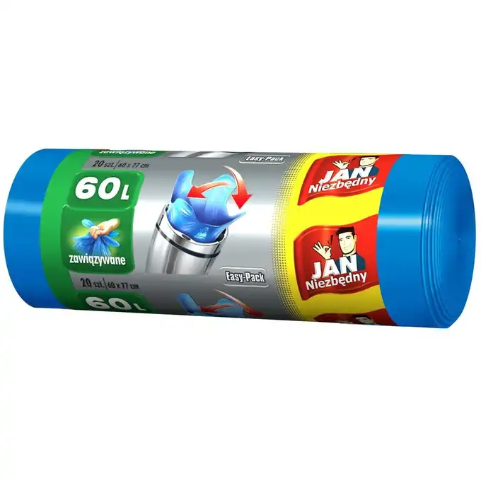 Worki na śmieci EASY PACK niebieskie 60L 20 szt. JAN NIEZBĘDNY