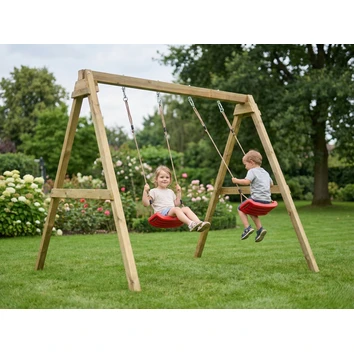 Huśtawka ogrodowa Fungoo MAX-PLAY SWING, 2 czerwone siedziska, regulowane liny, kotwy gruntowe
