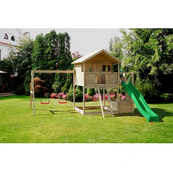 Plac zabaw Fungoo SUNSHINE duży domek, 2 x huśtawka, zjeżdżalnia wodna, ścianka wspinaczkowa, stół piknikowy