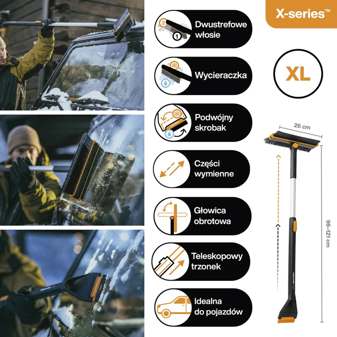 FISKARS X-series Teleskopowa szczotka i skrobak do odśnieżania, obrotowa głowica FIS 1078492