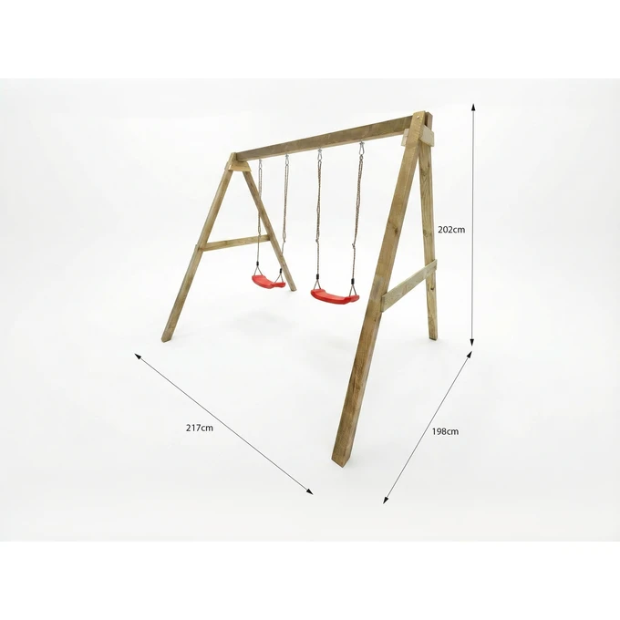 Huśtawka ogrodowa Fungoo MAX-PLAY SWING, 2 czerwone siedziska, regulowane liny, kotwy gruntowe