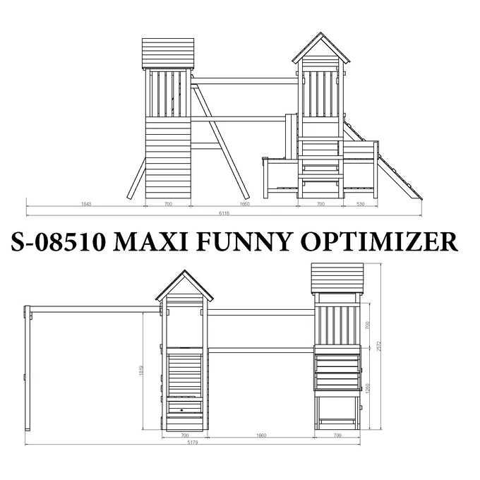 Plac zabaw Fungoo OPTIMIZER duży domek, 2 x huśtawka, zjeżdżalnia, ścianka wspinaczkowa, stół piknikowy