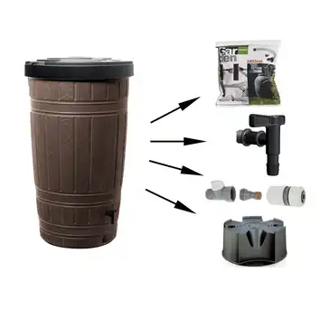 KOMPLETNY Zbiornik na deszczówkę brązowy Woodcan beczka 265L IDWO265 PROSPERPLAST
