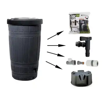 KOMPLETNY Zbiornik na deszczówkę czarny Woodcan beczka 265L IDWO265 PROSPERPLAST