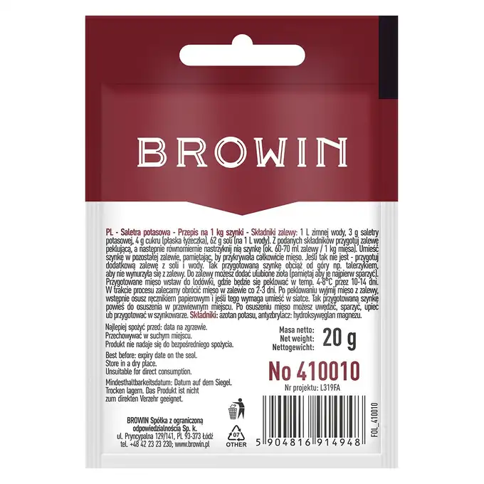 Saletra potasowa do peklowania mięsa 20g Browin