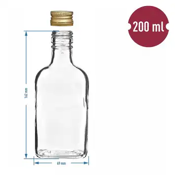Butelka, piersiówka na nalewki + zakrętka 200ml 10 szt.