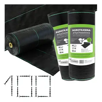 Agrotkanina ogrodnicza Skarden 1,1x100 m, 90 g/m2 czarna + kołki mocujące