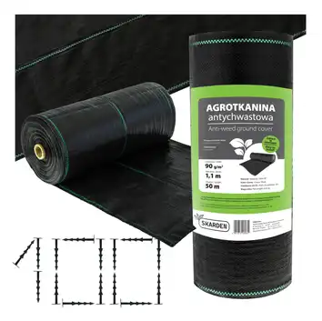 Agrotkanina ogrodnicza Skarden 1,1x50 m, 90 g/m2 czarna + kołki mocujące