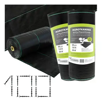 Agrotkanina ogrodnicza Skarden 1,6x100 m, 90 g/m2 czarna + kołki mocujące