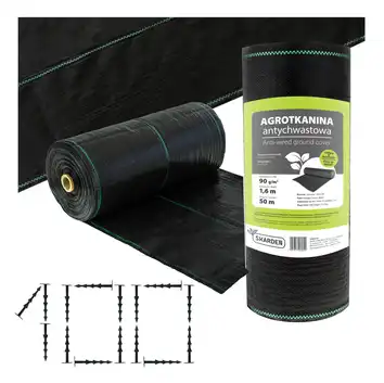 Agrotkanina ogrodnicza Skarden 1,6x50 m, 90 g/m2 czarna + kołki mocujące