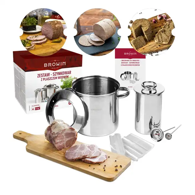 Zestaw z płaszczem wodnym - szynkowar 1,5 kg + garnek Browin