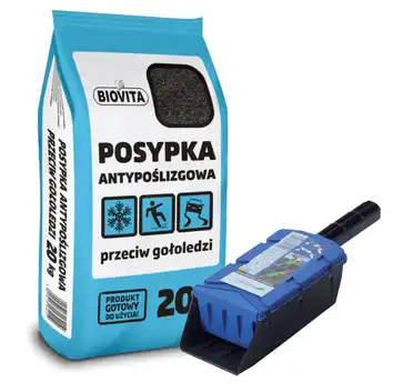 Zestaw posypka przeciw gołoledzi 20kg + niebieska szufelka
