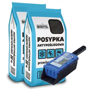 Zestaw posypka przeciw gołoledzi 2x20kg + niebieska szufelka
