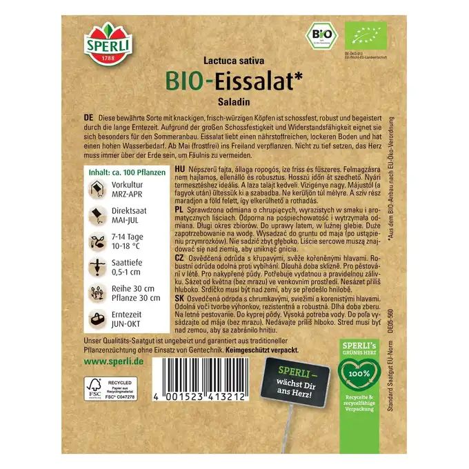 BIO Sałata lodowa 'Saladin' Nasiona PREMIUM Sperli