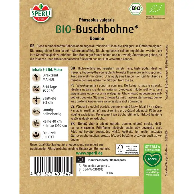 BIO fasola karłowa 'Domino' Nasiona PREMIUM Sperli