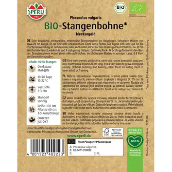 BIO fasola tyczkowa 'Neckargold' Nasiona PREMIUM Sperli