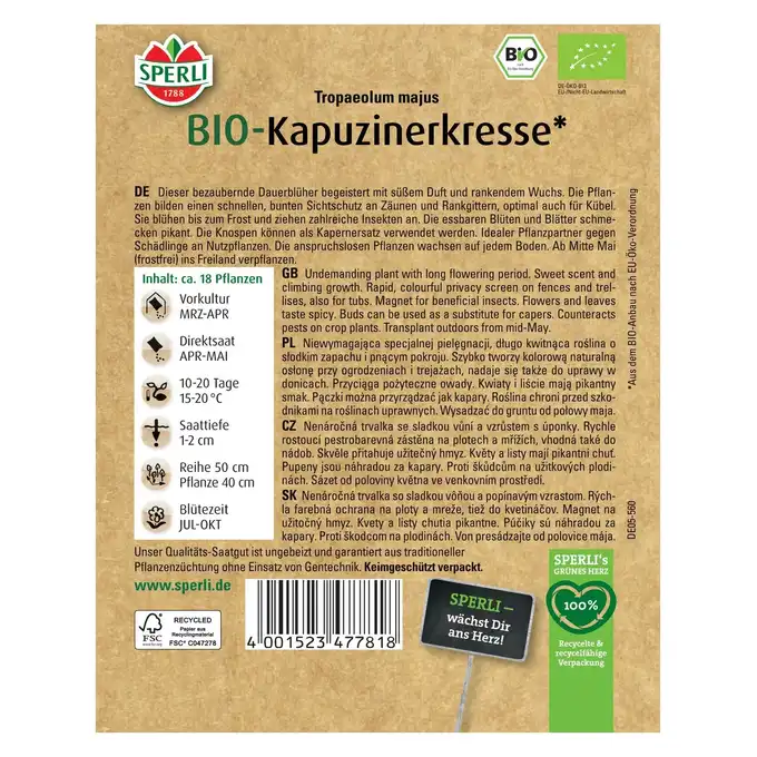 BIO nasturcja '' Nasiona PREMIUM Sperli