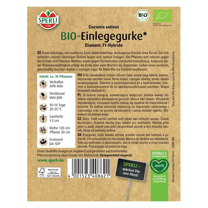 BIO ogórek siewny 'Diamant' Nasiona PREMIUM Sperli