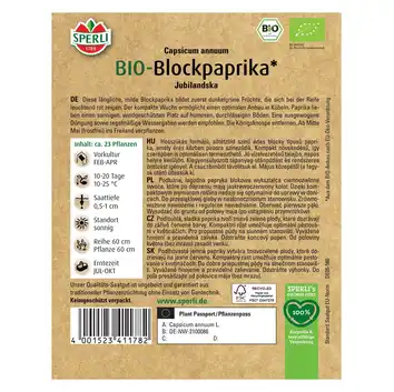 BIO papryka blokowa 'Jubilandska' Nasiona PREMIUM Sperli
