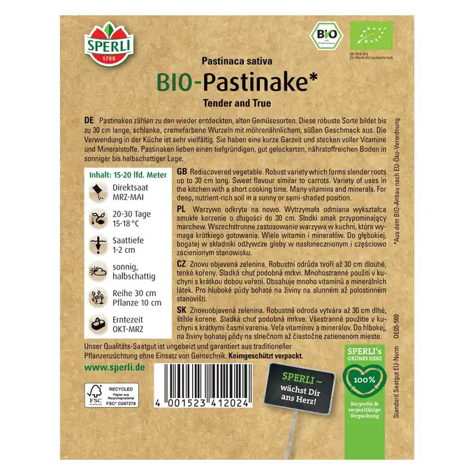 BIO pasternak 'Tender and True' Nasiona PREMIUM Sperli