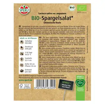 BIO sałata szparagowa 'Chinesische Keule' Nasiona PREMIUM Sperli