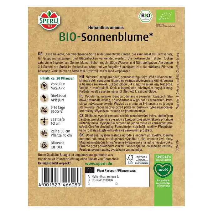 BIO słonecznik '' Nasiona PREMIUM Sperli