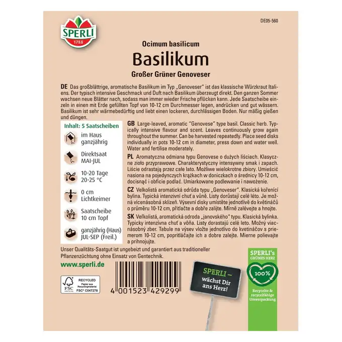 Bazylia 'Großer Grüner Genoveser' Nasiona PREMIUM Sperli