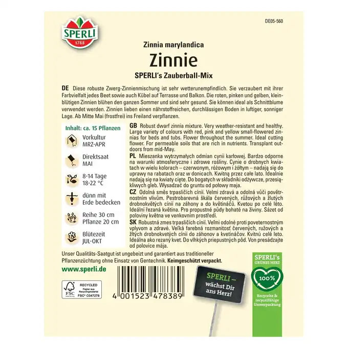 Cynia 'SPERLI's Zauberball-Mix' Nasiona PREMIUM Sperli