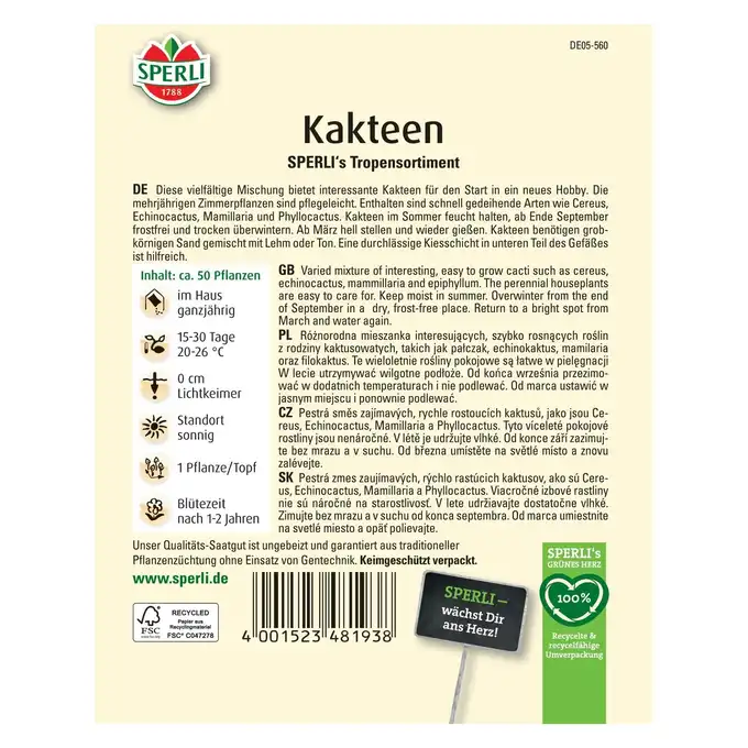 Kaktusy 'SPERLI's Tropensortiment' Nasiona PREMIUM Sperli