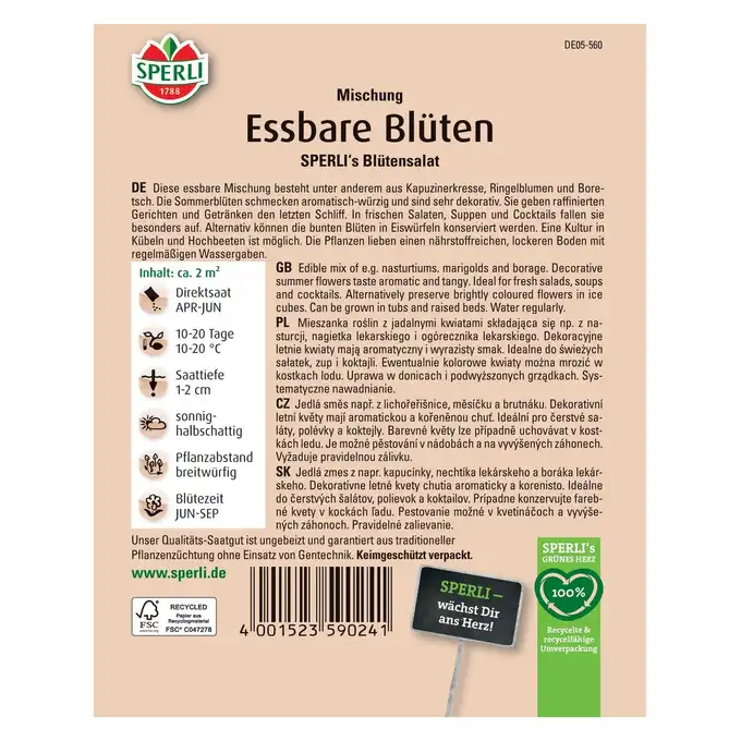 Kwiaty jadalne 'SPERLI's Blütensalat' Nasiona PREMIUM Sperli