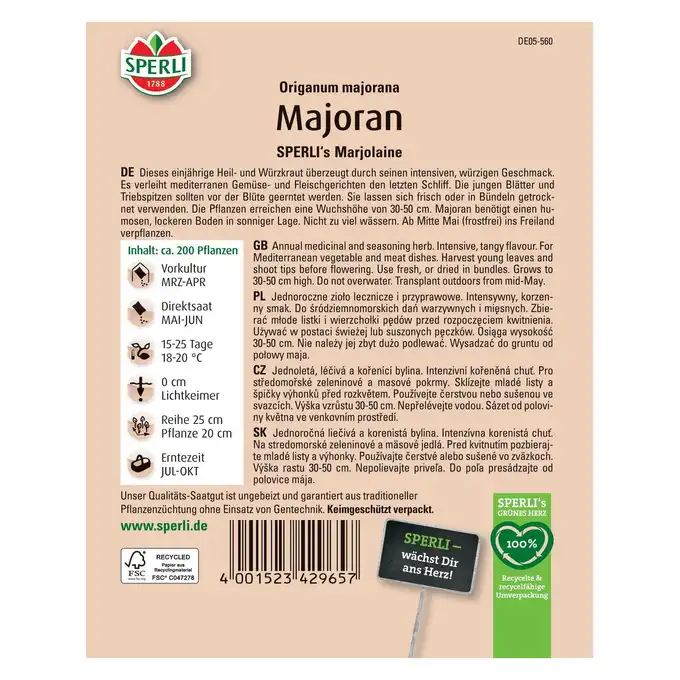 Lebiodka majeranek 'SPERLI's Marjolaine' Nasiona PREMIUM Sperli