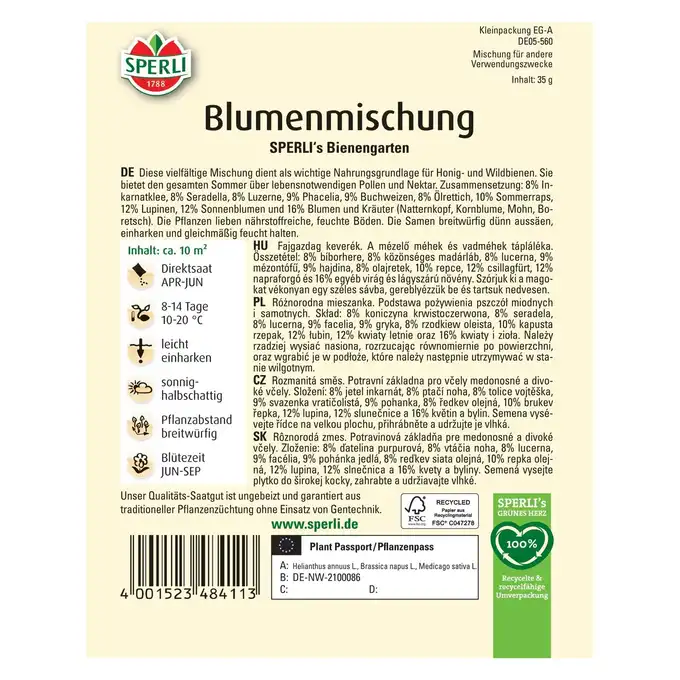 Mieszanka kwiatów 'SPERLI's Bienengarten' Nasiona PREMIUM Sperli