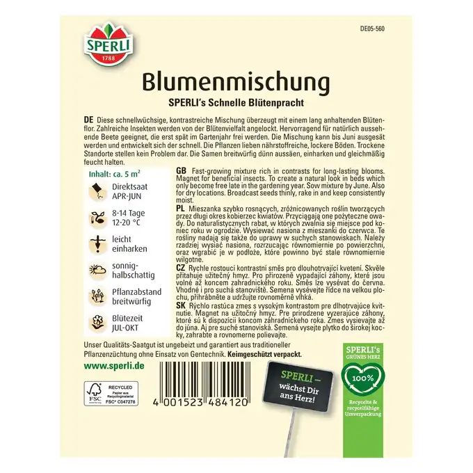 Mieszanka kwiatów 'SPERLI's Schnelle Blütenpracht' Nasiona PREMIUM Sperli